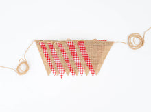 3m / 11 flags Red Gingham and Hessian. Rustic Christmas Party Bunting