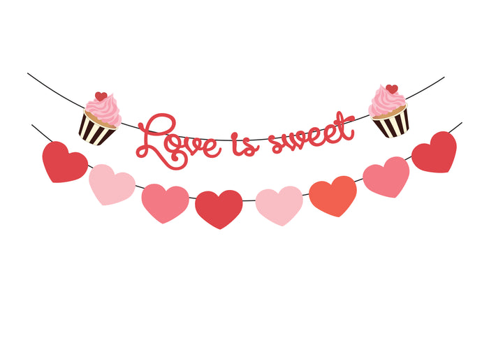 DIY Heart Garland & 'Love is Sweet' garland - Valentine's Party decoration - Digital Download - SVG, PDF, PNG