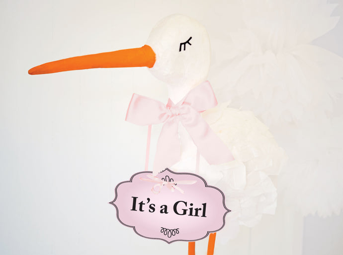 Baby Shower sign IT'S A GIRL and DIY 3D Stork tutorial - PDF, SVG - Cut files -  DIGITAL DESIGN