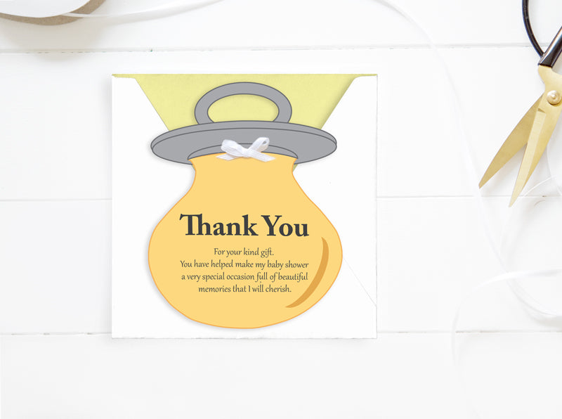 Baby Shower Thank You Card - DIY Baby Card- PDF - Direct download – Baby Dummy Card - YELLOW