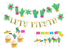 Mexican Cactus Party Bunting + Let's Fiesta Banner - Digital Design